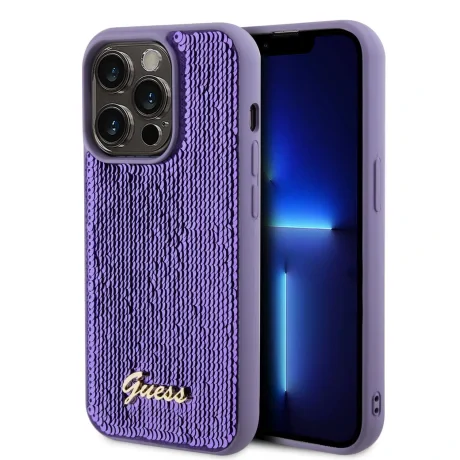 Husa Guess Sequin Script Logo pentru iPhone 15 Pro Purple