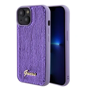 Husa Guess Sequin Script Logo pentru iPhone 15 Purple