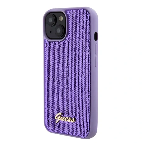 Husa Guess Sequin Script Logo pentru iPhone 15 Purple