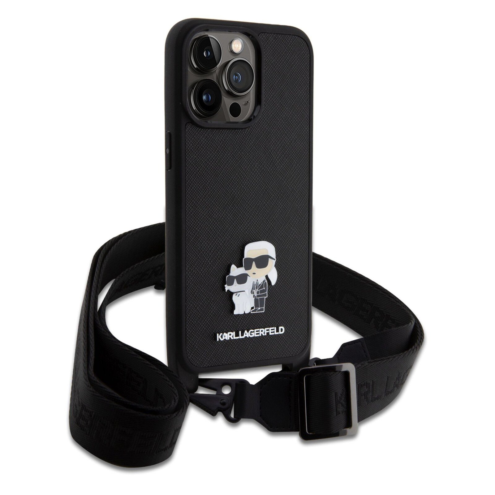 Husa Karl Lagerfeld Saffiano Crossbody Metal Karl and Choupette pentru iPhone 15 Plus Black thumb