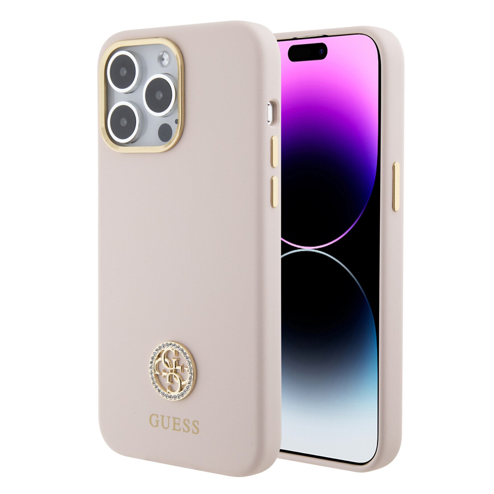 Husa Guess Liquid Silicone 4G Strass Metal Logo Zadni pentru iPhone 15 Pro Max Pink thumb
