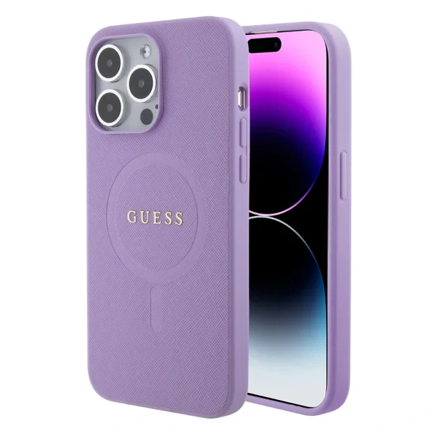 Husa Guess PU Saffiano MagSafe pentru iPhone 15 Pro Max Purple