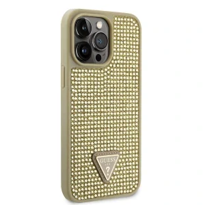 Guess Rhinestones Triangle Metal Logo Kryt pro iPhone 15 Pro Max Gold thumb