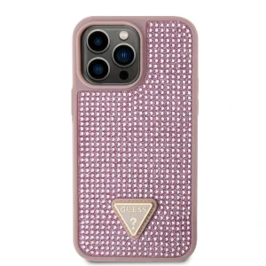 Husa Guess Rhinestones Triangle Metal Logo pntru iPhone 15 Pro Max Pink
