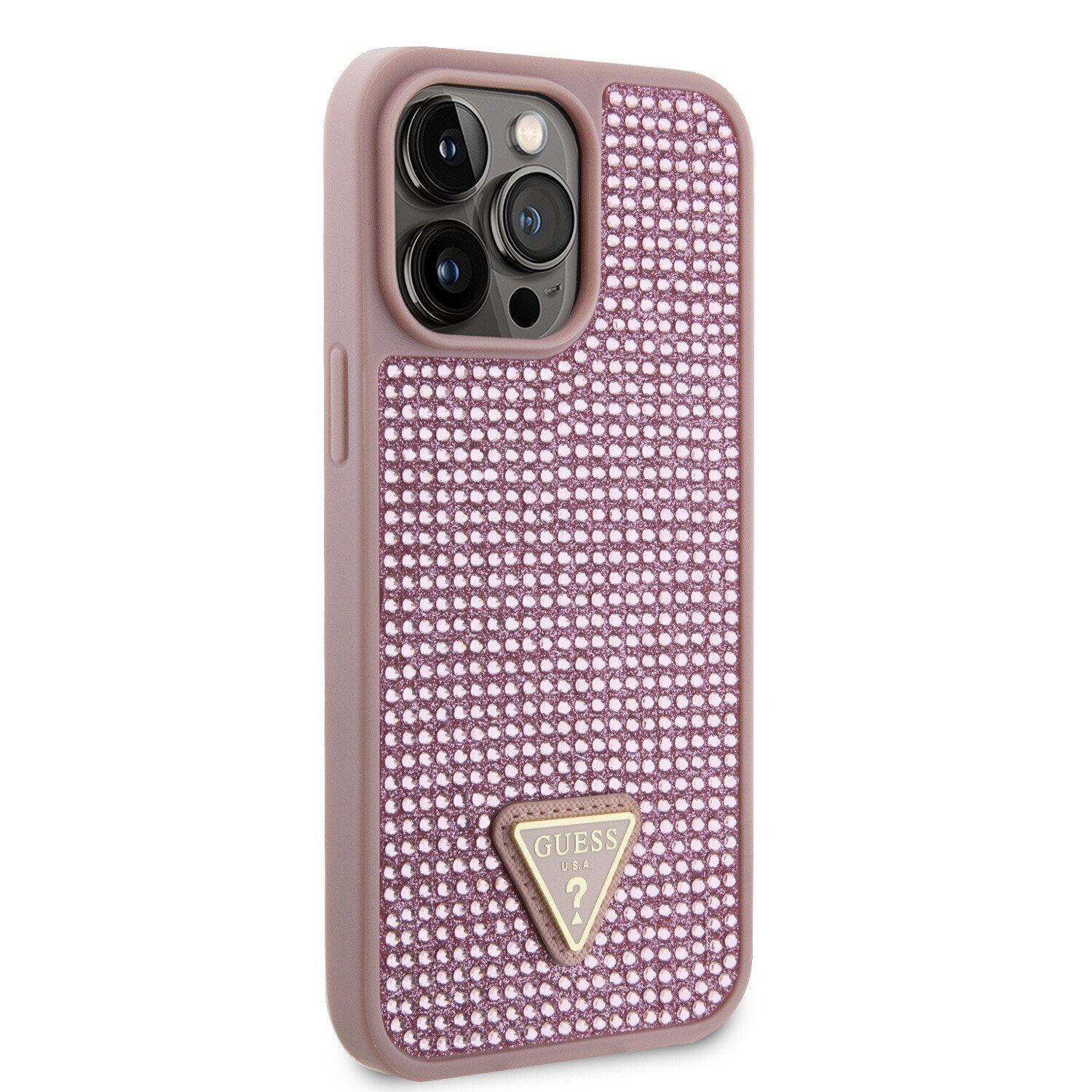Husa Guess Rhinestones Triangle Metal Logo pntru iPhone 15 Pro Max Pink thumb