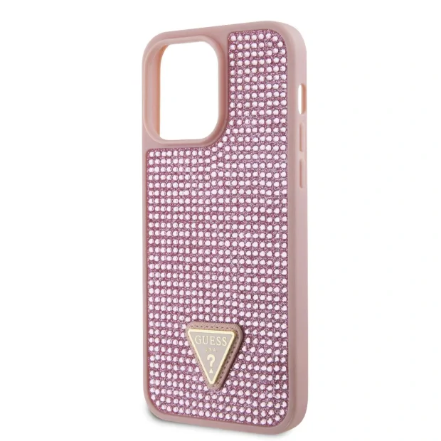 Husa Guess Rhinestones Triangle Metal Logo pntru iPhone 15 Pro Max Pink