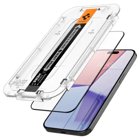 Folie sticla Spigen Glass tR EZ Fit 2 Pack FC pentru iPhone 15 Pro Max, Black