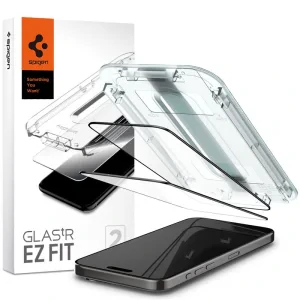 Folie sticla Spigen Glass tR EZ Fit 2 Pack FC pentru iPhone 15 Pro Max, Black