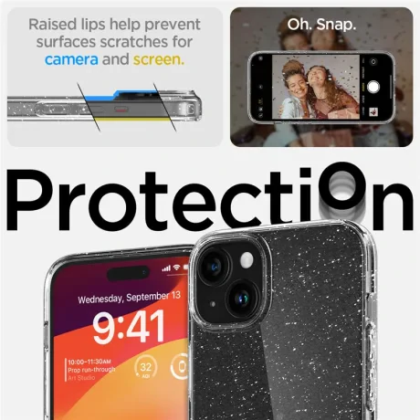 Husa Spigen Liquid Crystal Glitter pentru iPhone 15 Plus, Crystal Quartz