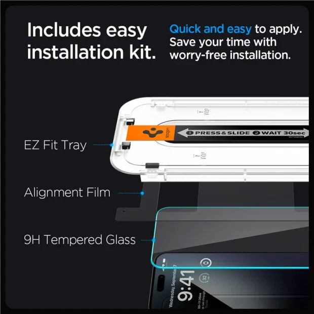 Folie sticla Spigen tR EZ Fit 2 Pack pentru iPhone 15 Pro Max, Transparent