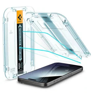 Folie sticla Spigen tR EZ Fit 2 Pack pentru iPhone 15 Pro Max, Transparent