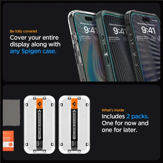 Folie sticla Spigen tR EZ Fit 2 Pack pentru iPhone 15 Pro Max, Transparent
