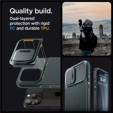 Husa Spigen Optik Armor MagSafe pentru iPhone 15 Pro, Abyss Green