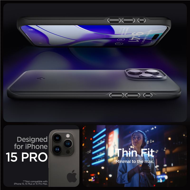 Husa Spigen Thin Fit pentru iPhone 15 Pro, Black thumb