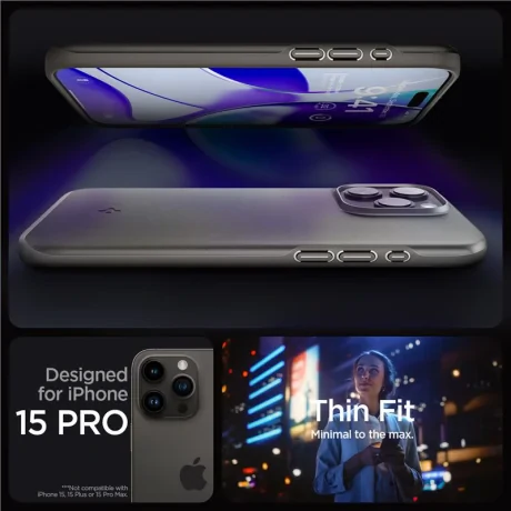 Husa Spigen Thin Fit pentru iPhone 15 Pro, Gunmetal