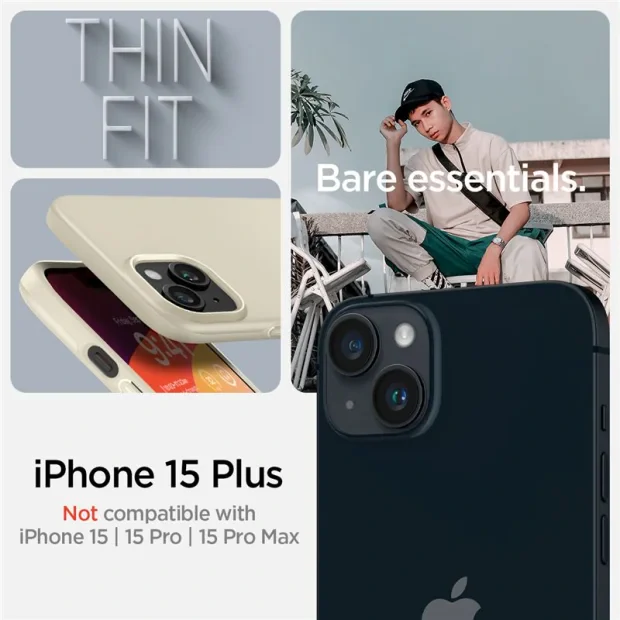 Husa Spigen Thin Fit pentru iPhone 15 Plus, Mute Beige