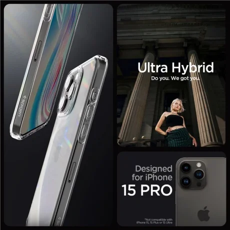 Husa Spigen Ultra Hybrid pentru iPhone 15 Pro, Crystal Clear