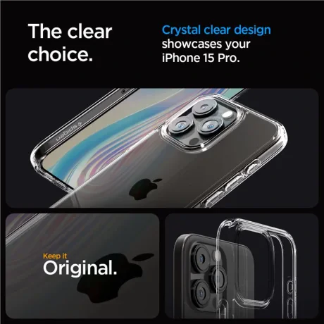 Husa Spigen Ultra Hybrid pentru iPhone 15 Pro, Crystal Clear