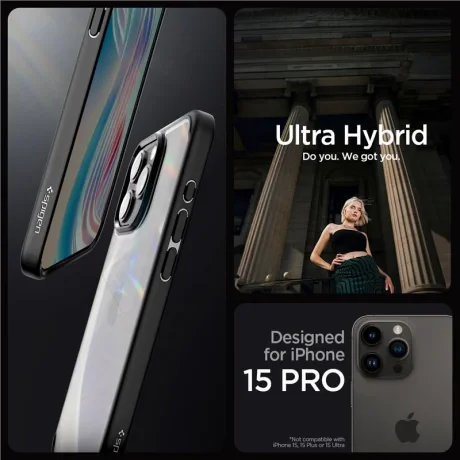 Husa Spigen Ultra Hybrid pentru iPhone 15 Pro, Frost Black