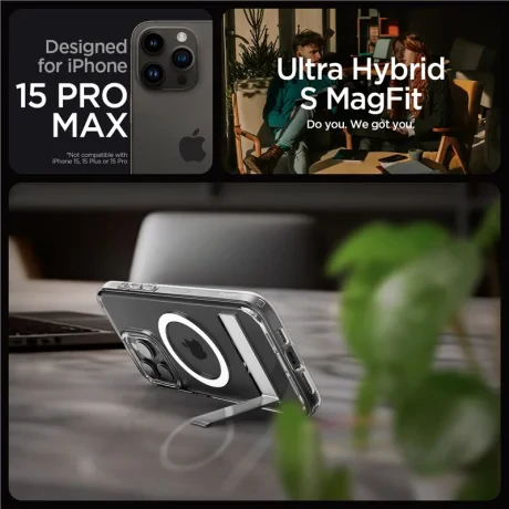 Husa Spigen Ultra Hybrid S MagSafe pentru iPhone 15 Pro Max, Crystal Clear