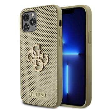 Husa Guess PU Perforated 4G Glitter Metal Logo pentru iPhone 12/12 Pro Gold thumb