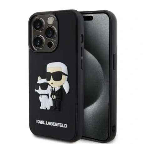 Husa Karl Lagerfeld 3D Rubber Karl and Choupette pentru iPhone 15 Pro Black