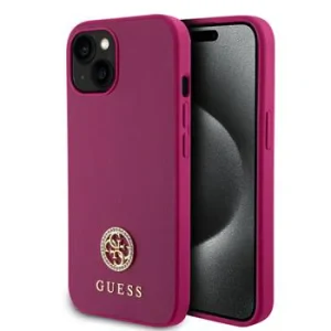 Husa Guess PU 4G Strass Metal Logo pentru iPhone 15 Roz