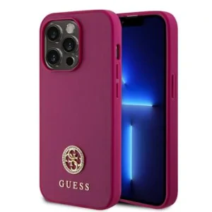 Husa Guess PU 4G Strass Metal Logo pentru iPhone 15 Pro Max Roz