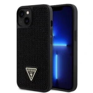 Husa Guess Rhinestones Triangle Metal Logo pentru iPhone 15 Black