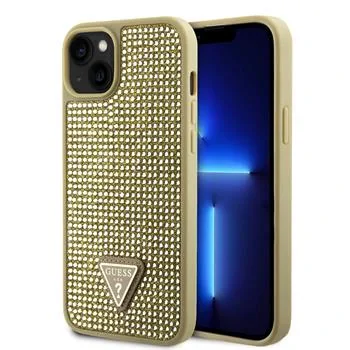 Husa Guess Rhinestones Triangle Metal Logo pentru iPhone 15 Gold