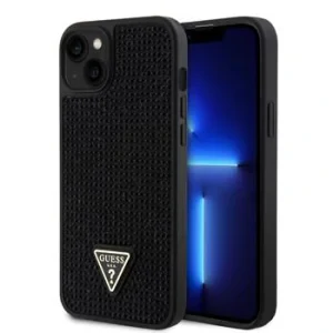 Husa Guess Rhinestones Triangle Metal Logo pentru iPhone 15 Plus Black