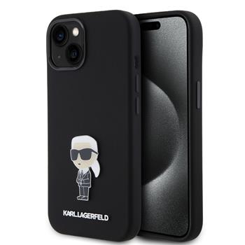 Husa Karl Lagerfeld Liquid Silicone Metal Ikonik pentru iPhone 15 Black thumb