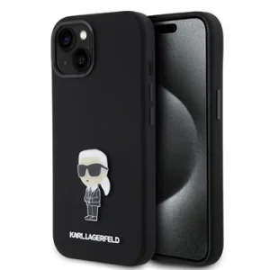 Husa Karl Lagerfeld Liquid Silicone Metal Ikonik pentru iPhone 15 Black