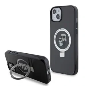 Husa Karl Lagerfeld Ringstand Karl and Choupette MagSafe pentru iPhone 15 Plus Black