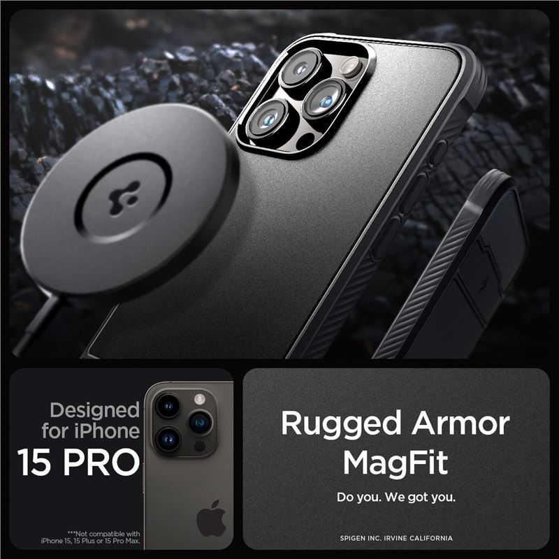 Husa Spigen Rugged Armor MagSafe pentru Phone 15 Pro, matte black thumb