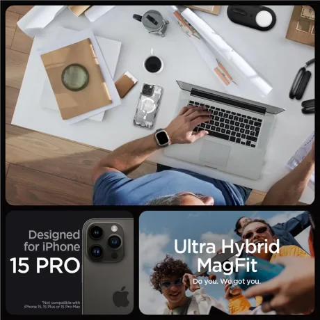 Husa Spigen Ultra Hybrid MagSafe, pentru  iPhone 15 Pro - Zero On White