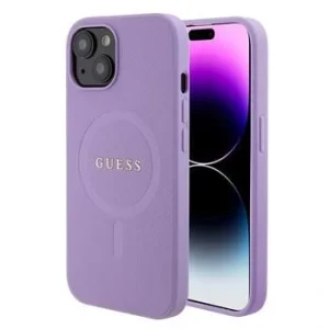 Husa Guess PU Saffiano MagSafe pentru iPhone 15 Purple