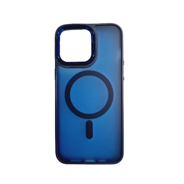 Husa spate hard MagSafe cu rama camera metalica pentru iPhone 15 Pro Max Albastru