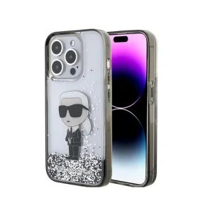 Husa spate Karl Lagerfeld Liquid Glitter Ikonik pentru iPhone 15 Pro Max Transparent