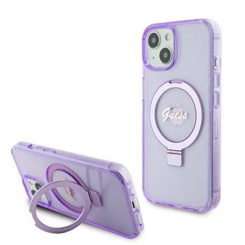 Husa Guess IML Ring Stand Glitter MagSafe pentru iPhone 15 Plus Purple thumb