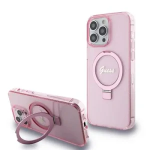 Husa Guess IML Ring Stand Glitter MagSafe pentru iPhone 15 Pro Pink