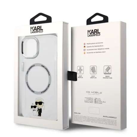 Husa Karl Lagerfeld IML Karl and Choupette NFT MagSafe pentru iPhone 15 Plus Transparent