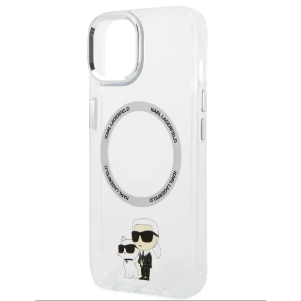 Husa Karl Lagerfeld IML Karl and Choupette NFT MagSafe pentru iPhone 15 Transparent