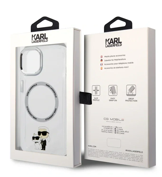 Husa Karl Lagerfeld IML Karl and Choupette NFT MagSafe pentru iPhone 15 Transparent