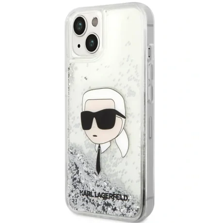 Husa Karl Lagerfeld Liquid Glitter Karl Head pentru iPhone 15 Silver