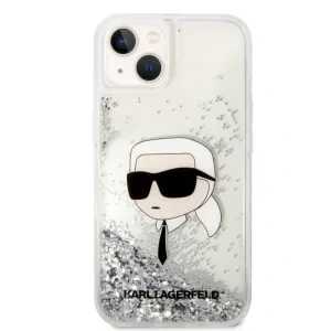 Husa Karl Lagerfeld Liquid Glitter Karl Head pentru iPhone 15 Silver