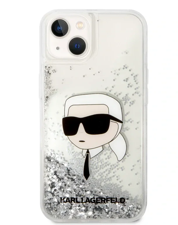 Husa Karl Lagerfeld Liquid Glitter Karl Head pentru iPhone 15 Silver