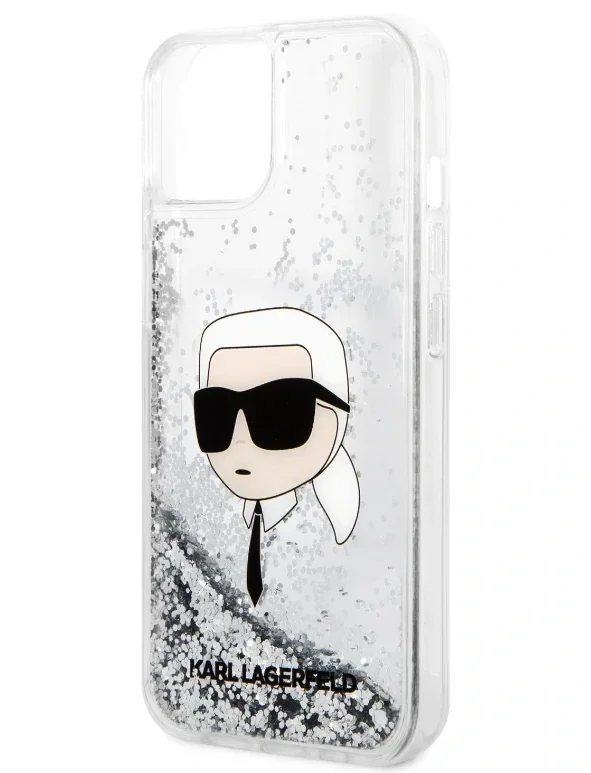 Husa Karl Lagerfeld Liquid Glitter Karl Head pentru iPhone 15 Silver