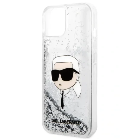 Husa Karl Lagerfeld Liquid Glitter Karl Head pentru iPhone 15 Silver