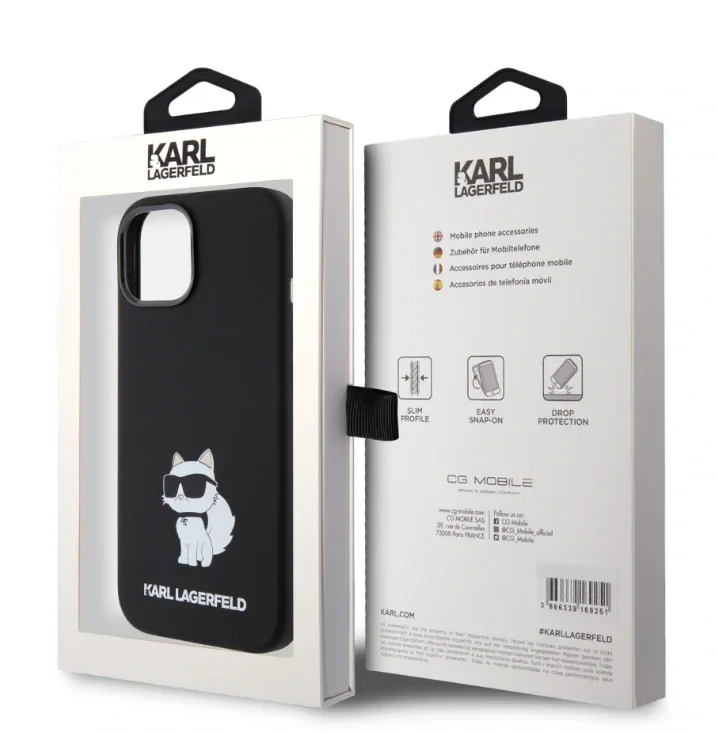 Husa Karl Lagerfeld Liquid Silicone Choupette NFT pentru iPhone 15 Black